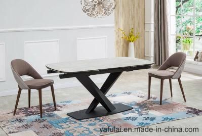 Dining Room Ceramic with Glass Top Metal Base Dining Sets