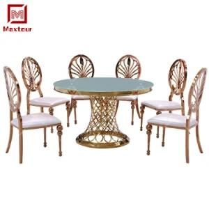 Round Sharp Hollow Gold Leg Stainless Steel Marble/Glass Dining Wedding Table
