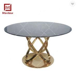 Useful Stainless Steel Mirror Marble Hotel Dining Table for Wedding of Good Quality