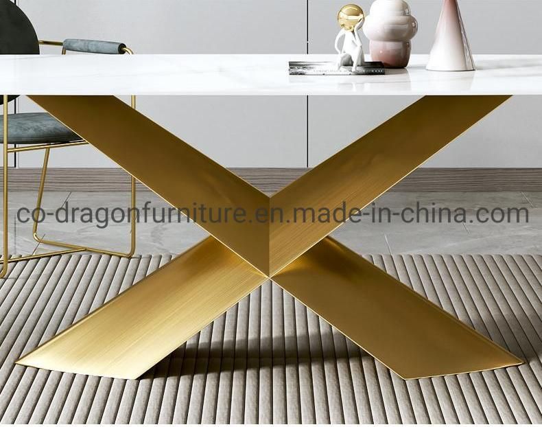 Stainless Steel Dining Table with Marble Top for Modern Furniture