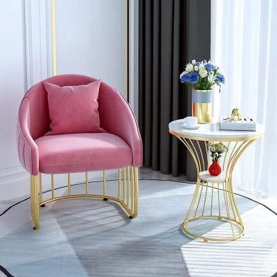 Metal Living Room Chair Flannelette Upholstered Golden Leisure Chair Contemporary Iron
