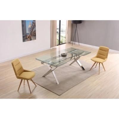 Restaurant Glass Modern Dining Table Stainless Steel Polish