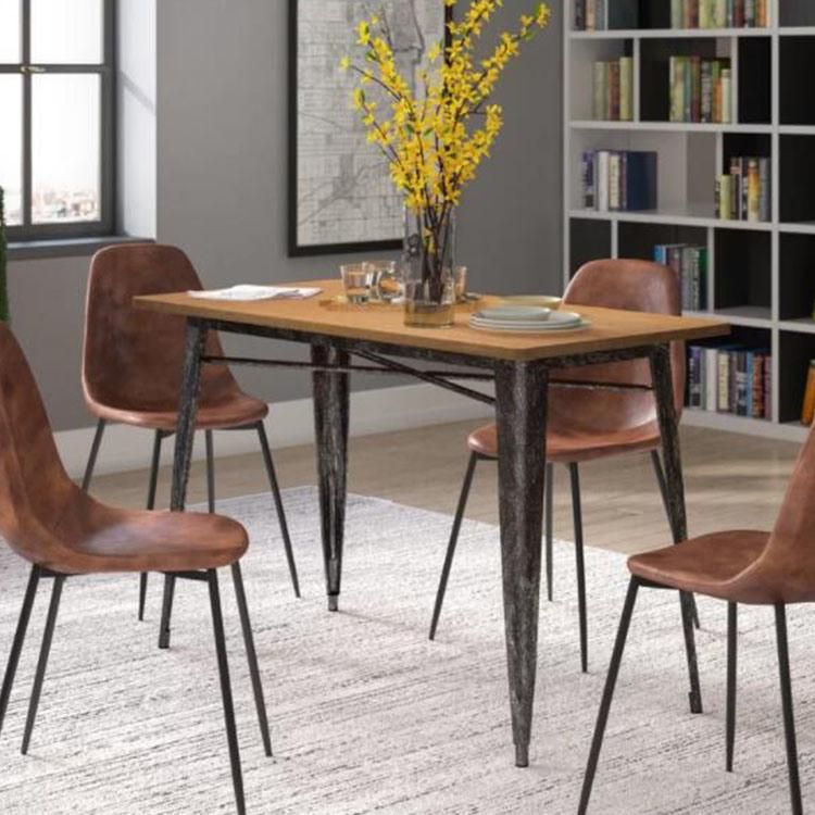 Restaurant Furniture Banquet Table Stable Base Wooden Rectangular Large Dining Table with Metal Legs