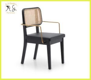 Australia Restaurant Hot Sale Wicker Leather Seat Dining Arm Chair