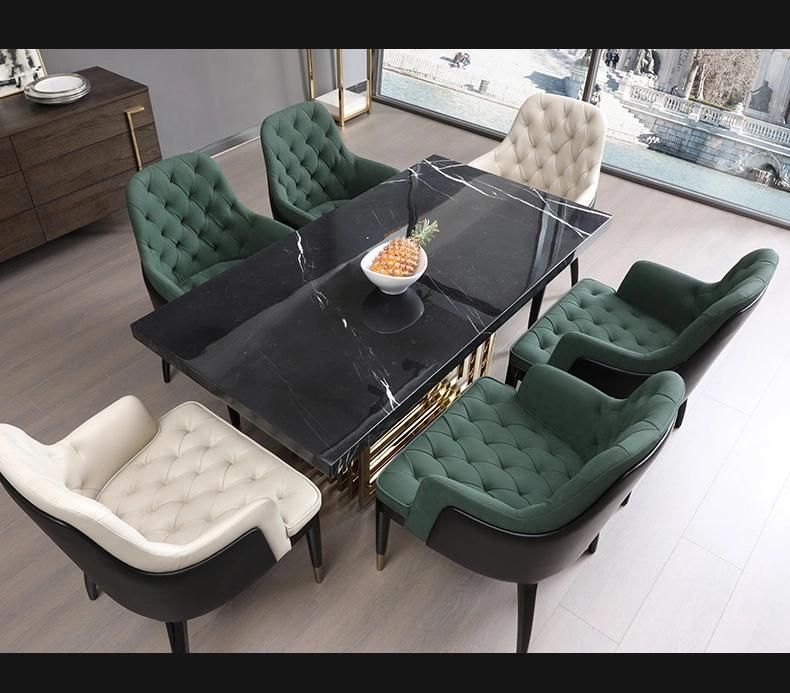 Gold Steel Base Marble Top Dining Table