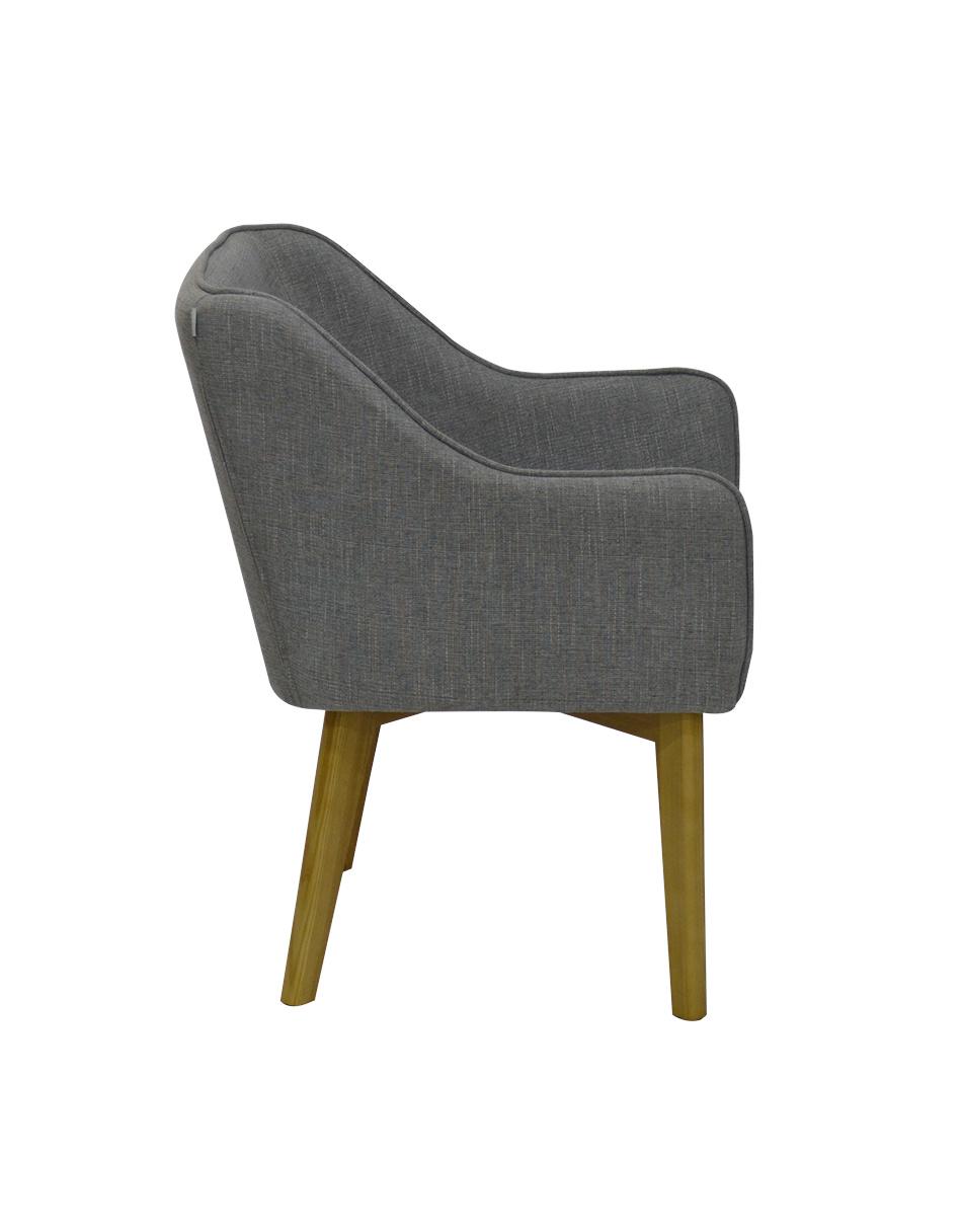 Dark Grey Fabric Wood Legs Upholstered Seat Dining Armchairs for Coffee Shop Use