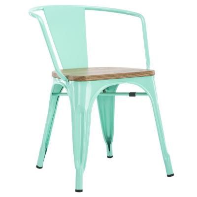 Solid Wood Seat Industrial Vintage Metal Chairs Metal Dining Chair with Backrest