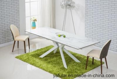 Contemporary Extension Ceramic Glass Dining Table with Metal Legs