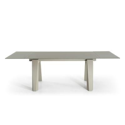 Grey Tempered Glass Dining Table with Metal Leg