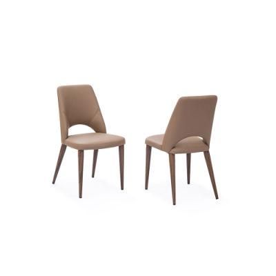 High Quality Brown Wooden Legs PU Dining Chair