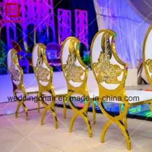 Wedding Hall Moon Shape Back Pattern Gold Stainless Steel Dining Chairs