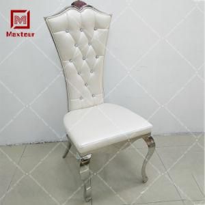 Luxury High Back Stainless Steel White PU Dining Chair with Crystal for Wedding