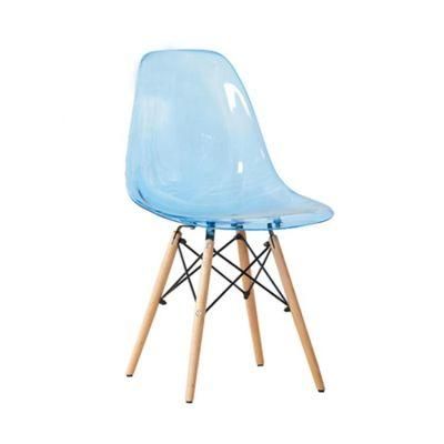 Wholesale New Design Clear Acrylic Dining Wood Leg PC Plastic Chair for Hotel