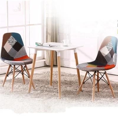 Modern Living Room Furniture Table and Chairs Set Antique MID Century Design Fashion Patchwork Chairs Fabric Dining Chair with Solid Wood Legs