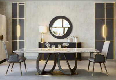 Wooden Natural Marble Modern Furnituresolid Wood Stainless Steel Table