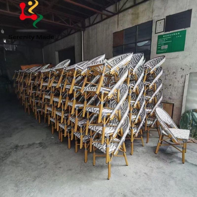 New Outdoor Furniture PE Rattan Dining Chair for Restaurant Cafe Hotel Stackable Aluminum Bistro Chair