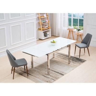 White Tempered Glass Modern Stainless Steel Dining Table Factory Furniture