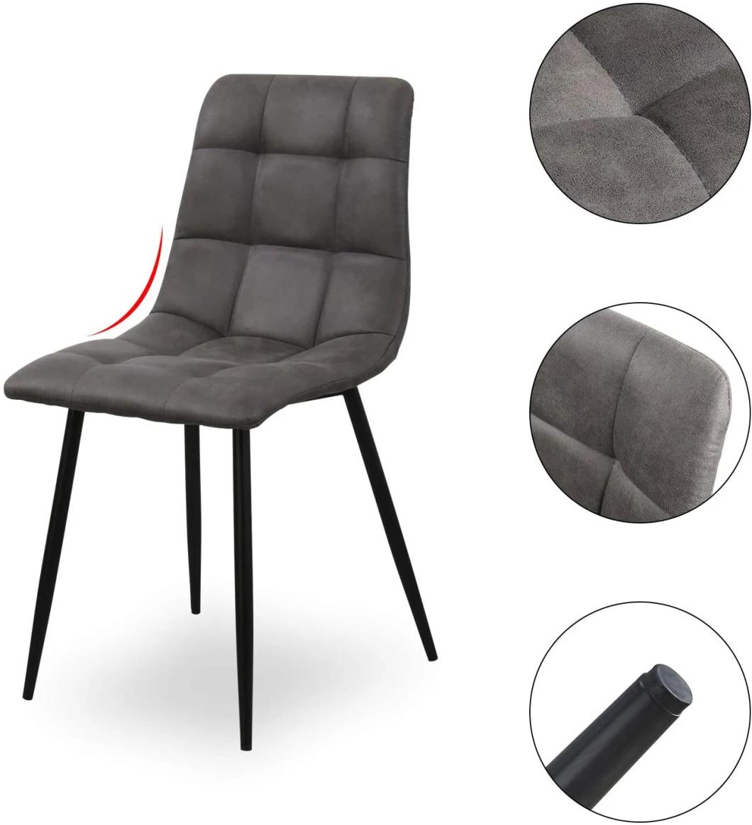 Grey Dining Chairs Retro Faux Leather Upholstered Seat Kitchen Chair with Sturdy Metal Legs Leisure Reception Chairs for Home Office Furniture