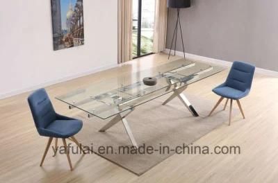 Modern Furniture Stainless Steel Frame Tempered Glass Top Dining Table