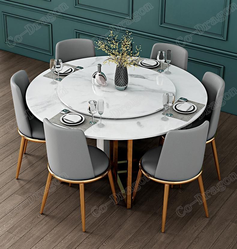 Artificial Marble Round Marble Top Metal Leg Table with Turntable