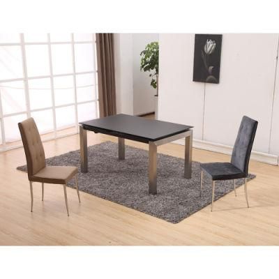 Extension Modern Steel Restaurant Dining Table Fogged Glass