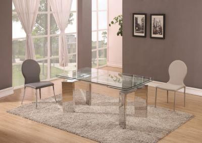 New Design Tempered Glass Stainless Steel Leg Dining Table