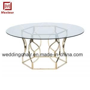 Fashion Design Stainless Steel Frame Round Dining Ghost Table with Tempered Glass Top for Events Banquet and Wedding