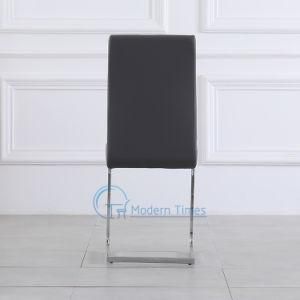 Modern High-Back Leather Upholstered Seat with Chrome-Plated Legs Outdoor Dining Chair