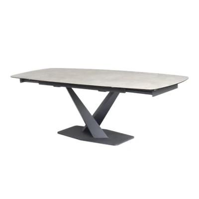 Extension Modern Restaurant Ceramic Table Hotel Furniture with Tempered Glass