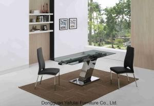 Hot Sale Extension Clear Glass Steel Home Dining Table