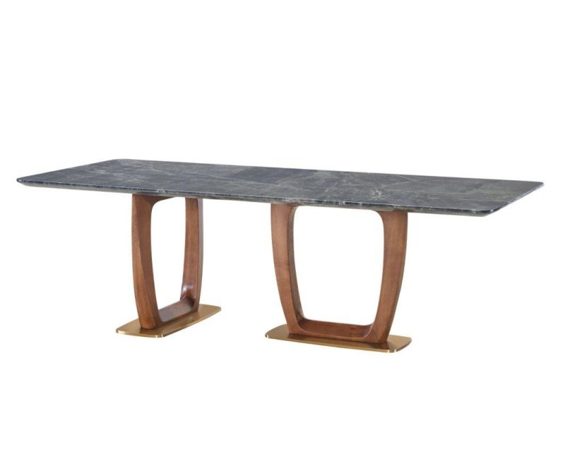 Wooden Modern Home Natural Marble Stainless Steel Dining Room Furniture Dining Table