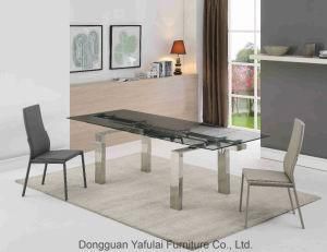 Classic Factory Clear Glass Steel Dining Table for Home