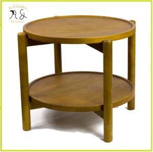 Solid Wooden Double Deck Round Wooden Coffee Table