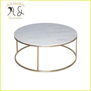 Brass Frame Round Natural White Marble Coffee Table