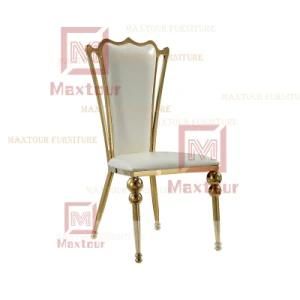 Gold Frame and White Leather Stacking Stainless Steel Chair for Dining Room