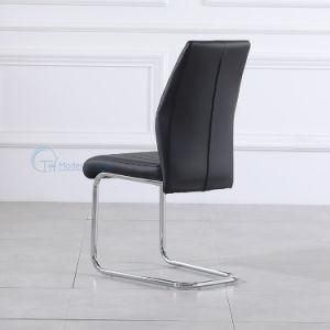 Modern Leather Upholstered Seat Comfort High Backrest Chrome-Plated Legs Restaurant Outdoor Dining Chair