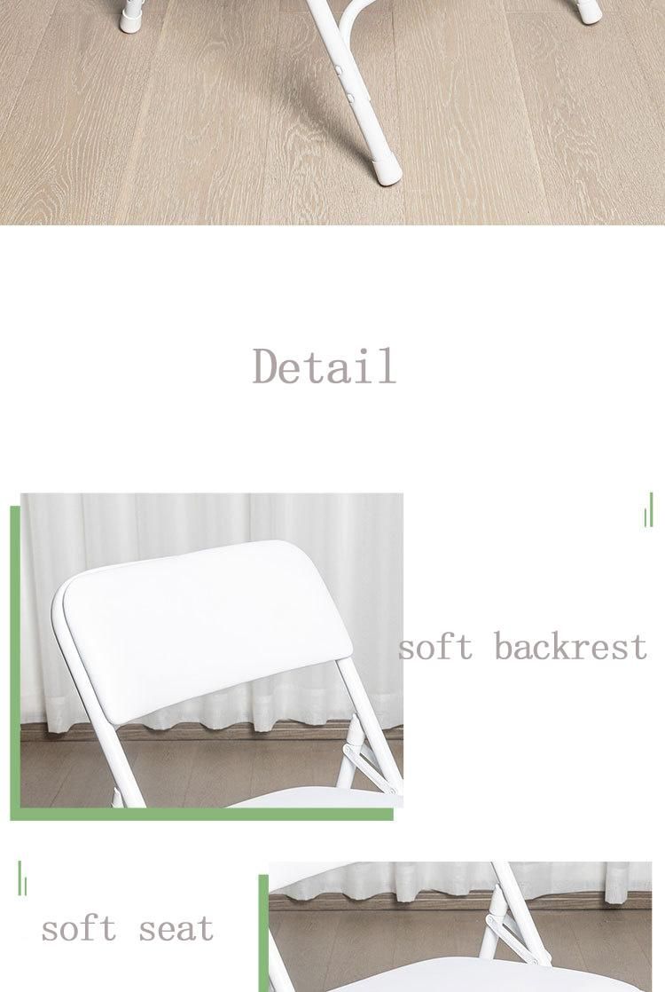 Nordic Outdoor Furniture Folding Chair Upholstered Back PU Design Metal Frame Modern Portable Stool Foldable White