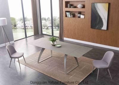 Hot Sale Extension Grey Glass Metal Dining Table