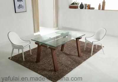 Solid Wood Extension Furniture Glass Dining Table