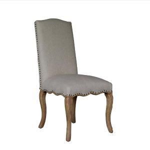 French Quality Beige Linen Wooden High Back Dining Chair