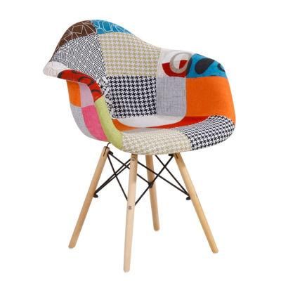 Fabric Seat Wood Leg Plastic Arm Chaises Modern Fabric Patchwork Chair Dining Chair