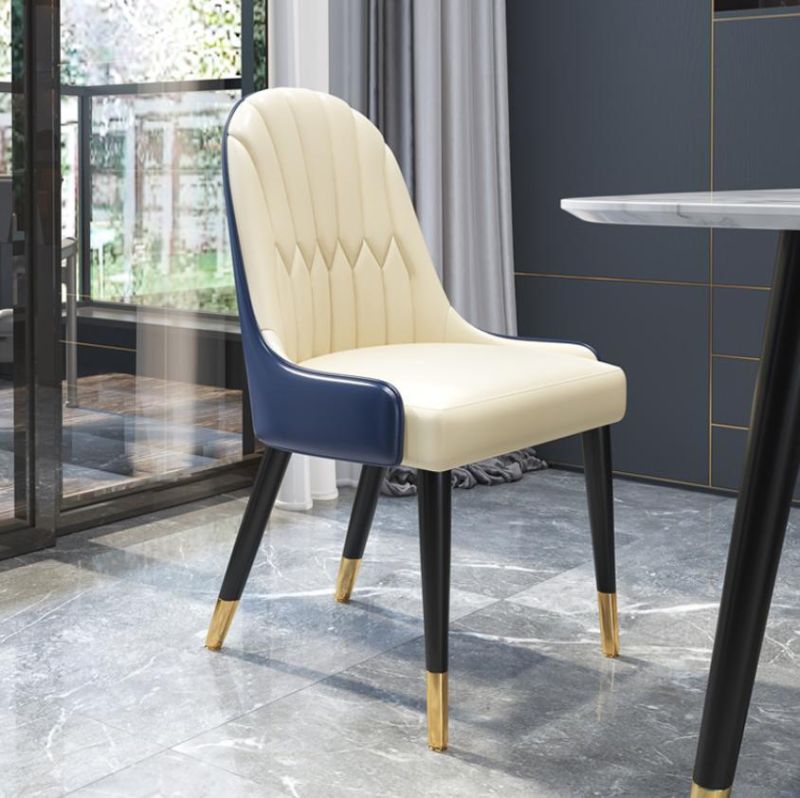 Waterproof PU Leather Luxury Dining Chairs with Metallic Feet