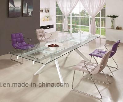 Modern Furniture Tempered Glass Top Metal Dining Table