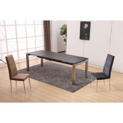 Extension Matte Black Frosting Coating Tempered Glass Dining Table