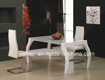 Customized Glass Dining Table with Solid Wood Legs Extension Table