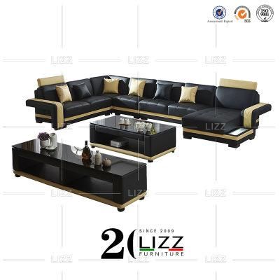 Modern Hotel Office Furniture Sectional U Shape Genuine Leather Sofa