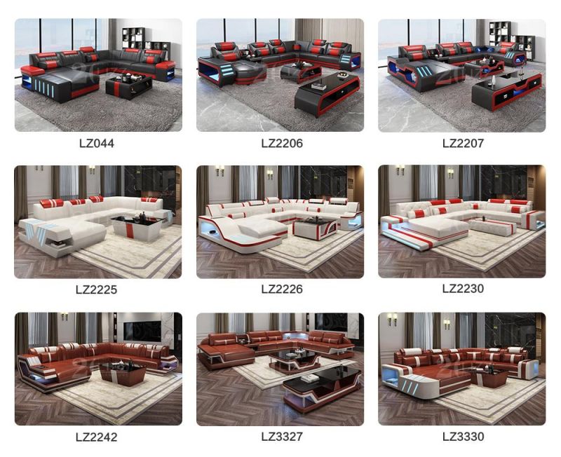 Comfortable Contemporary Modern Design Sectional Home Furniture Luxury Geniue Leather LED Sofa