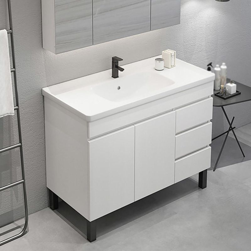 Green Floating Bathroom Vanity Stone Top Ceramics Undermount 1 Drawer & Shelf