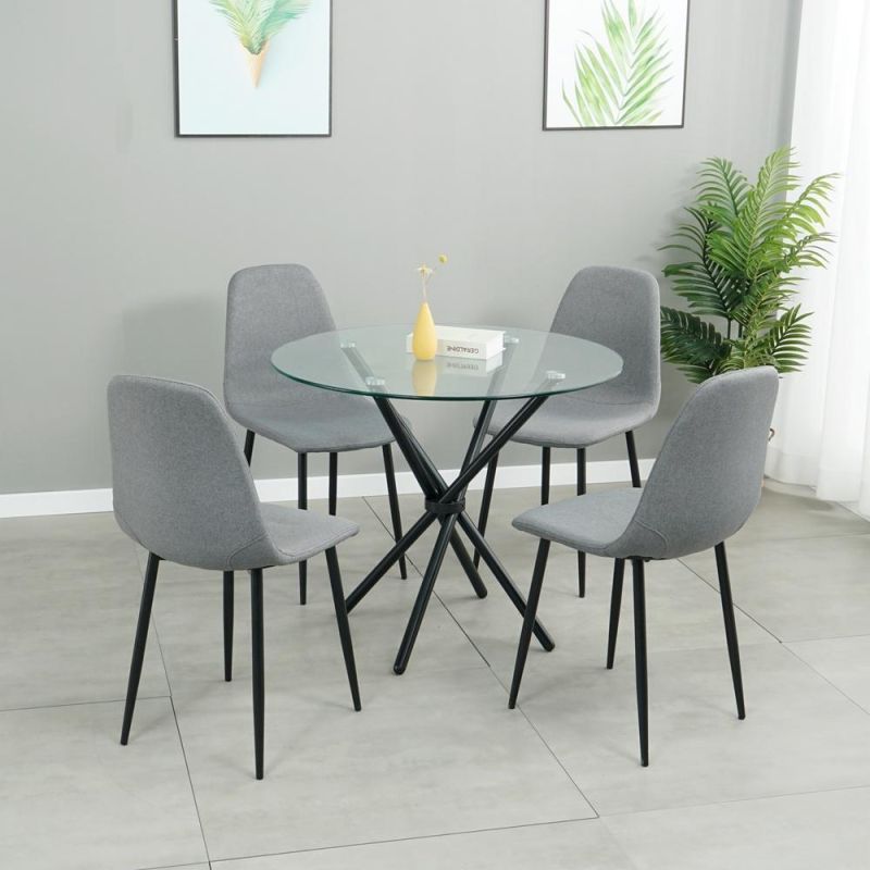 Cheap Furniture Small Modern Mirrored Clear Round Tempered Glass Top Dining Table
