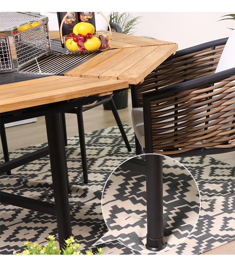 Modern Wholesale Wooden Table and Chair Rattan Outdoor Dining Set Wicker Garden Furniture